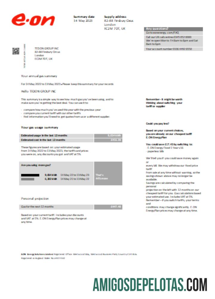 E.ON UK Utility Business Bill, SCR exemplo real